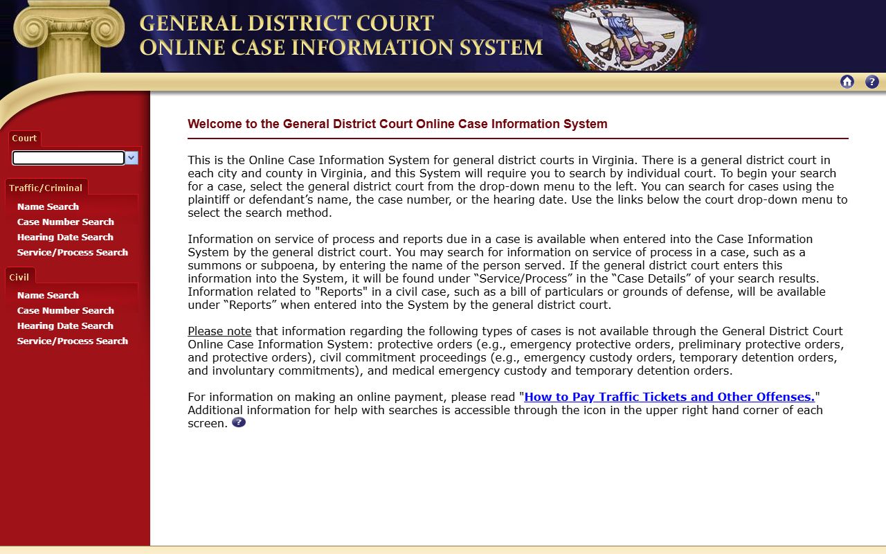 Virginia General District Court search for Charlotte County court records after arrest